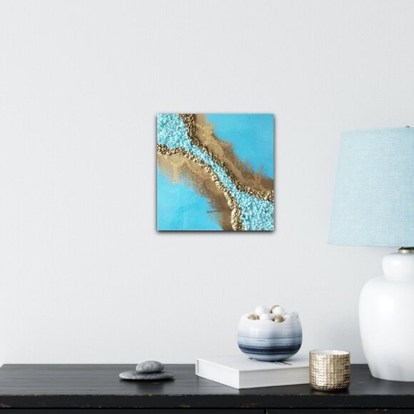 Blue and Gold Resin Geode Painting - Picture 2 of 4